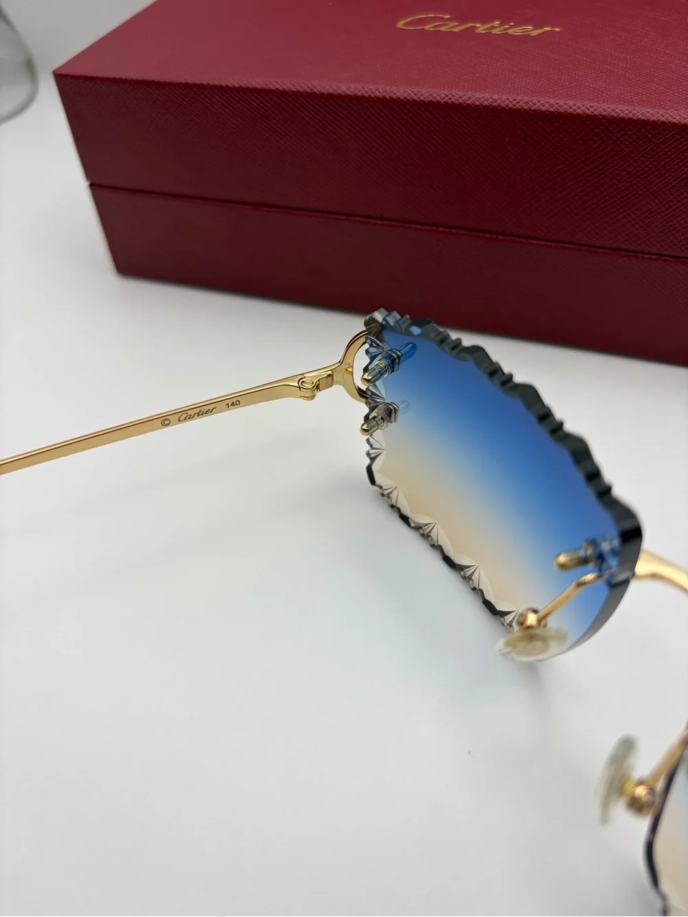 Cartier Blue Gradient Rimless Sunglasses - Gold Frame